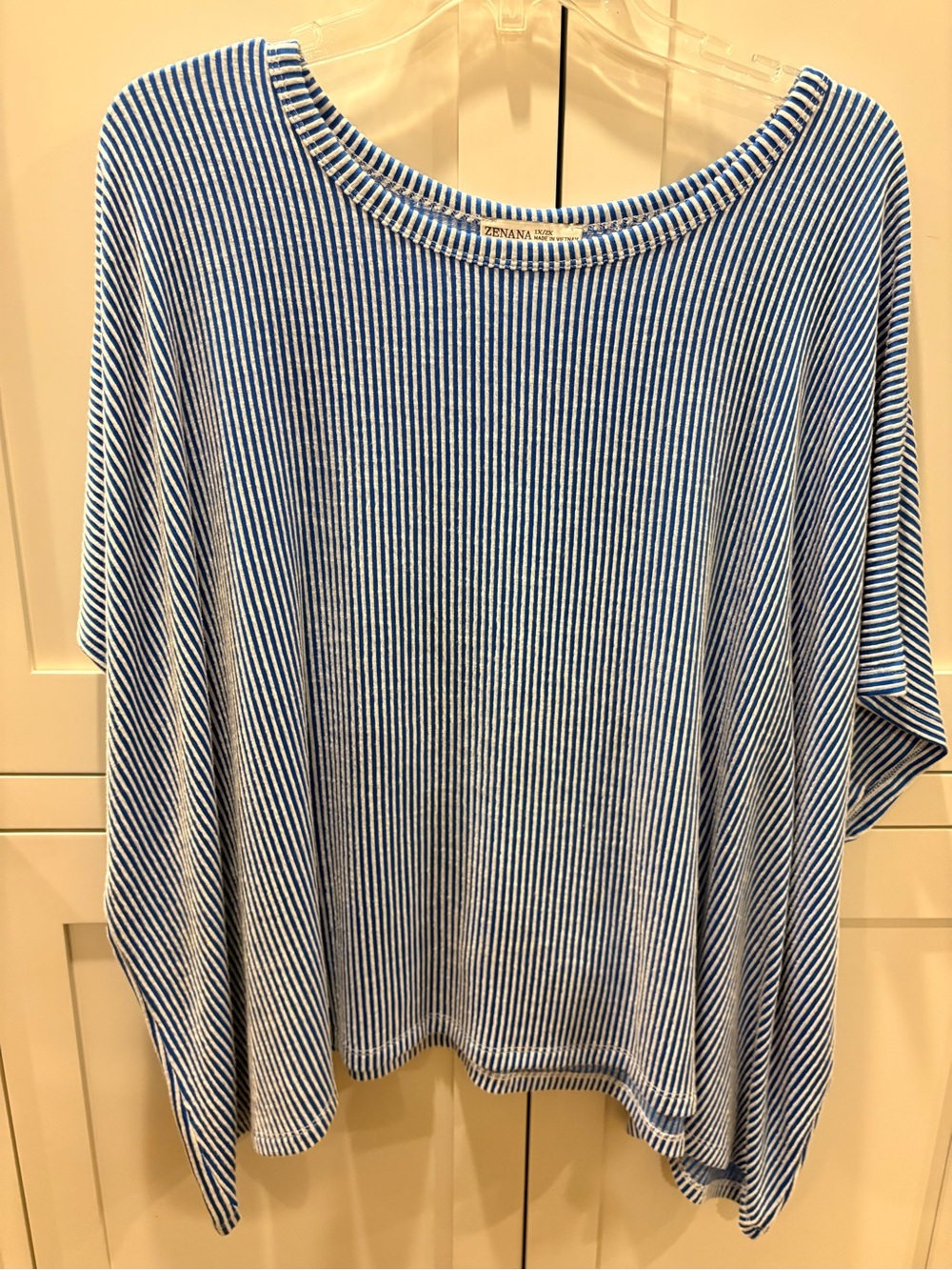 Zenana Outfitters Blue and White Striped Tunic Top